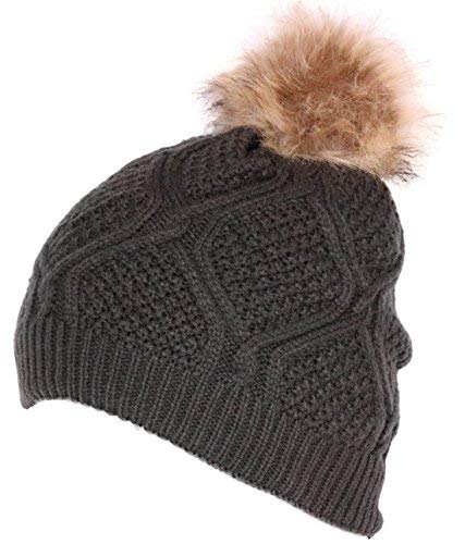 Beaute Fashion Women's Pom Beanie Hat with Faux Fur Pom Pom Fleece Lined, USA COMPANY