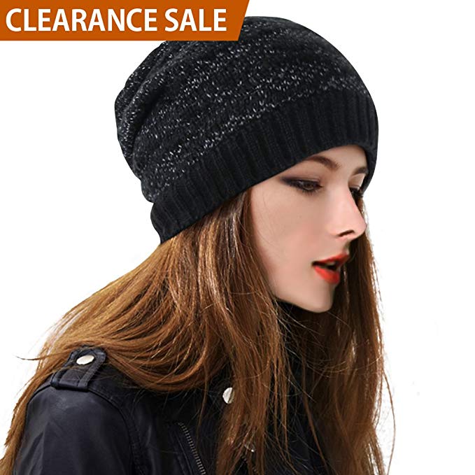 DELUXSEY Cable Knit Slouchy Beanie for Women - Winter Beanies Skullies Hats Caps