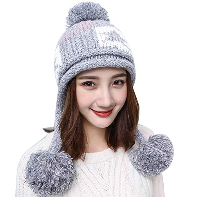 HUAMULAN Women Winter Thick Beanie Hat Ski Ear Flaps Caps Dual Layered