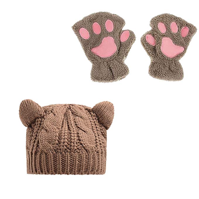 Women's Hat Cat Ear Crochet Braided Knit Caps