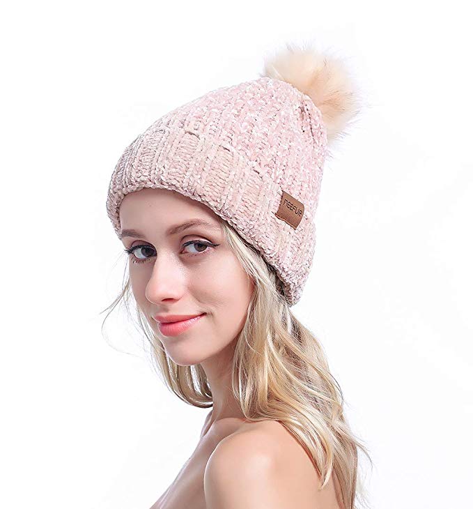MEEFUR Women's Winter Pom Pom Beanie Crochet Adorable Trendy Hat Snow Knit Ski Bobble Cap