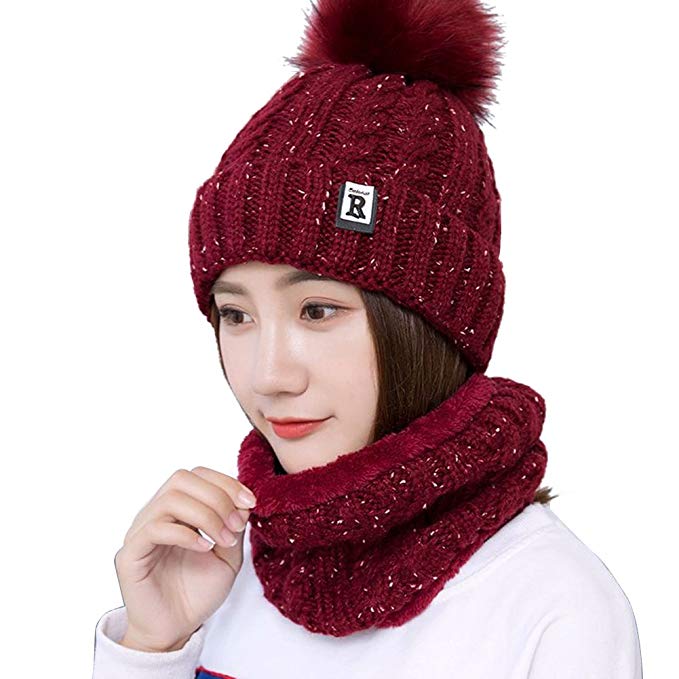 UZZO trade; Fashion woman lady girl warm flexible handmade Knitted Crochet Baggy Beret Cap Hat embellishment by one PU Braids for woman outdoor sports +Free logo Key Ring