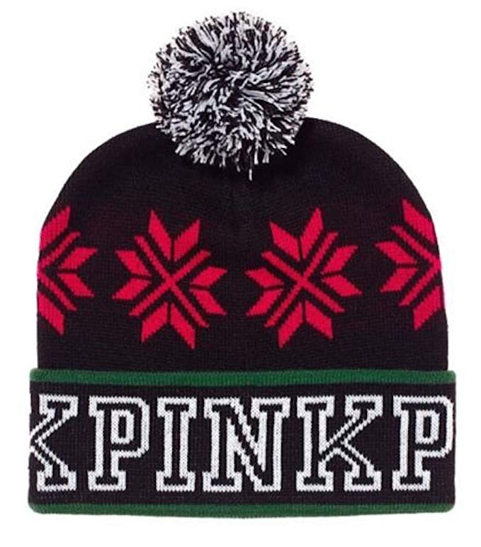 VS Pink New Victoria’s Secret Pink Beanie Pompom Hat Black Holiday 2017 One Size Fits All