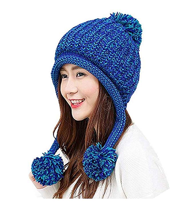 Bhwin Women Winter Soft Knitted Beanie Hat Ski Ear Flaps Caps for Girls Warm Hats