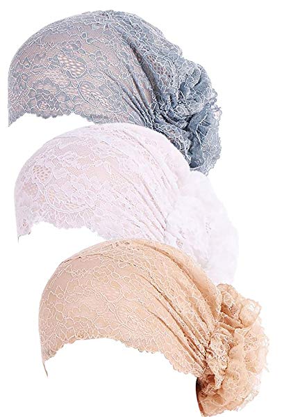 Ababalaya Women's 2PCS/3PCS Soft Breathable Lace Chemo Cancer Beanie Muslim Turban