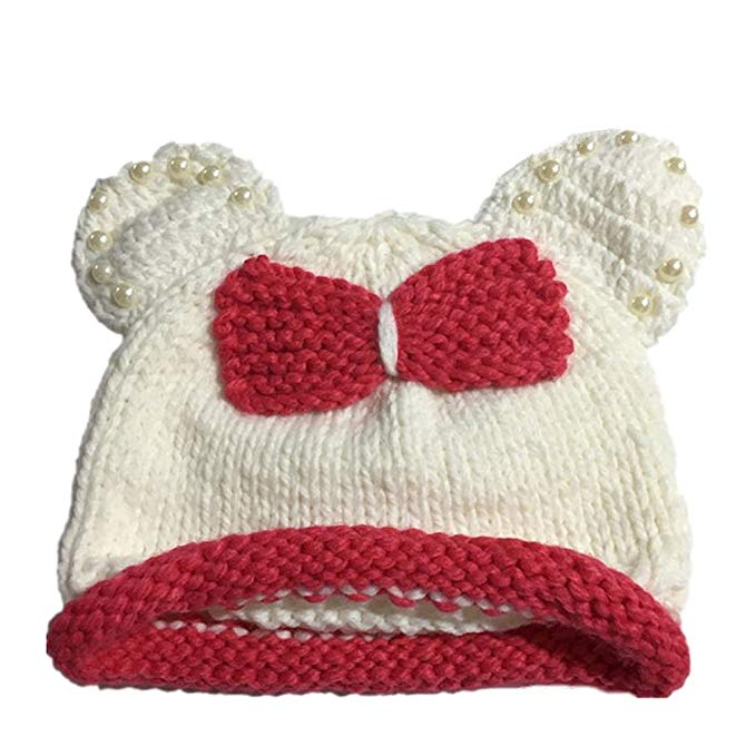 ALLDECOR Cute cat ears with bow tie beanie hat winter handmade knitted cap