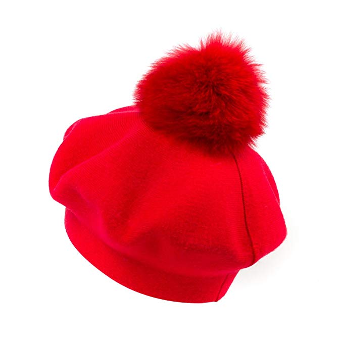 GEEBRO Fox Fur Pom Pom Beanies Winter Knit Cashmere Women Warm Hats