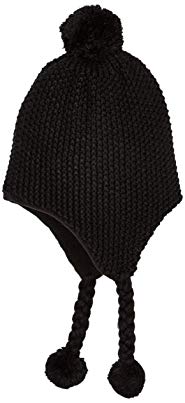 Under Zero Women Long Ear Flap Knit Bomber Hat Black Pompom Fleece Lined Cap