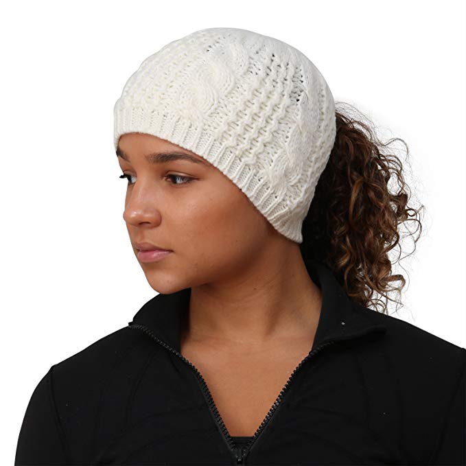 TrailHeads Women's Cable Knit Ponytail Beanie- 4 Colors