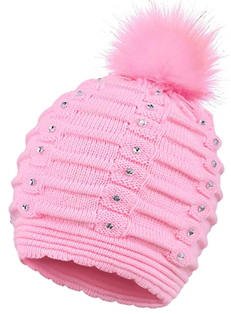 EPGM Women's Thick and Warm Knit Winter Pompom Beanie Hat w/Sequins