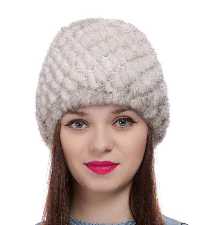 Womens Girls Knitted Real Mink Fur Hat Winter Beanie Warm Cap