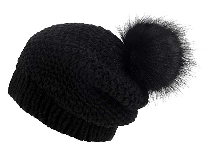 Futrzane Women’s Winter Slouchy Oversize Beanie Pom Pom Knit Hat