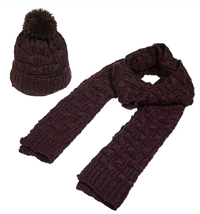 Women Fashion Winter Warm Knitted Scarf and Hat Set Skullcaps