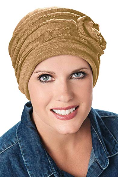 Headcovers Unlimited Distressed Rosette Beanie Hat - All Cotton Cancer Hats Women