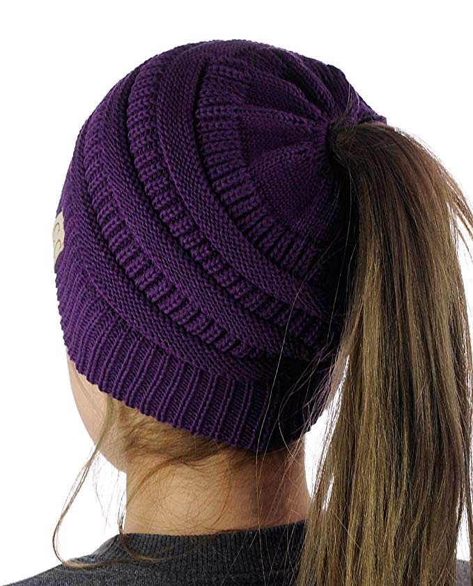 C.C BeanieTail Cotton Blend All Season Daily Messy High Bun Ponytail Beanie Hat