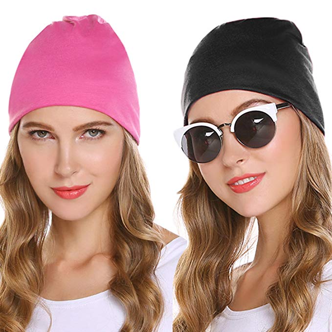 Chigant 2 Pack Unisex Baggy Lightweight Hip-Hop Soft Cotton Slouchy Stretch Beanie Hat