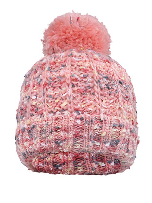 Adults' Multicolor Speckled Fleece Lining Knit Beanie with Yarn Pompom