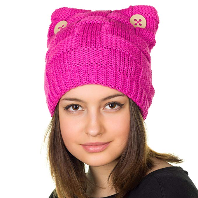Hats&Cats Pink cat ears hat-Winter pussy cat hat-Warm Handmade Cat Beanie lined with fleece