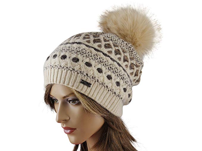 LA-EL COUTURE Womens Elegant Knitted with small brooch Beanie warm