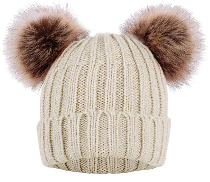 ARCTIC Paw Cable Knit Beanie with Faux Fur Pompom Ears