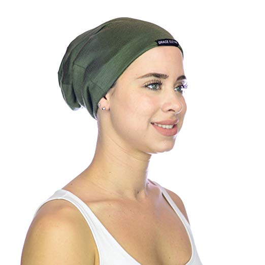 Grace Eleyae [Slap] Satin-Lined Sleep Cap, Women's Tam Hat Beanie - Small, Olive