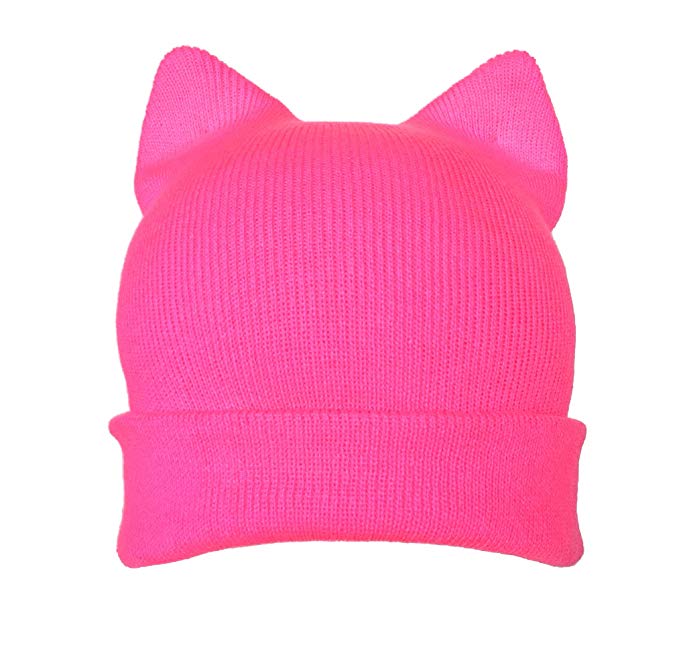 cat hat hot Pink Black for Men Women's March US Handmade Winter hat