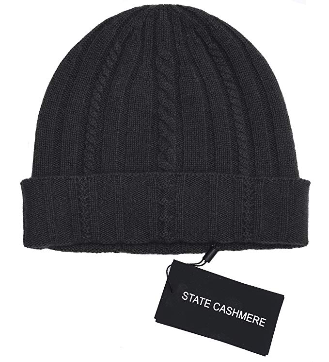 State Cashmere 100% Pure Cashmere Cable Knit Beanie Hat - Ultimate Soft,Warm Cozy