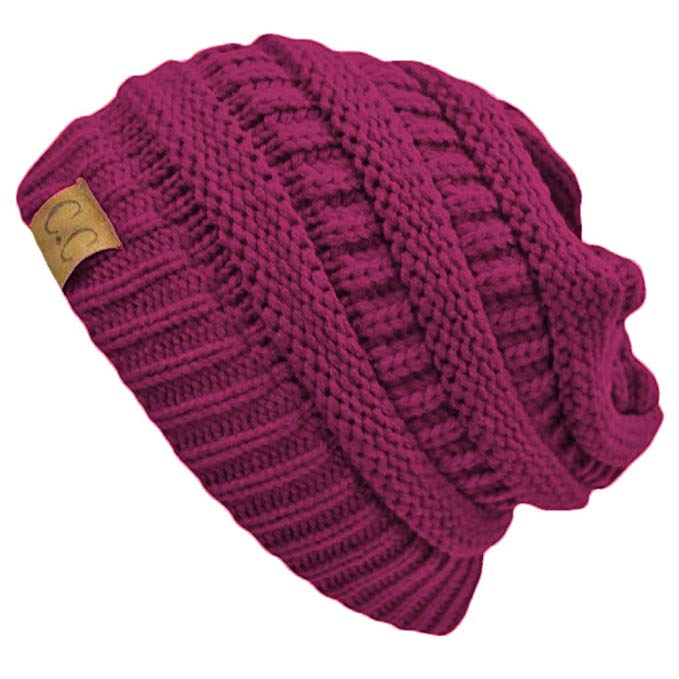 Hot Pink Thick Slouchy Knit Oversized Beanie Cap Hat