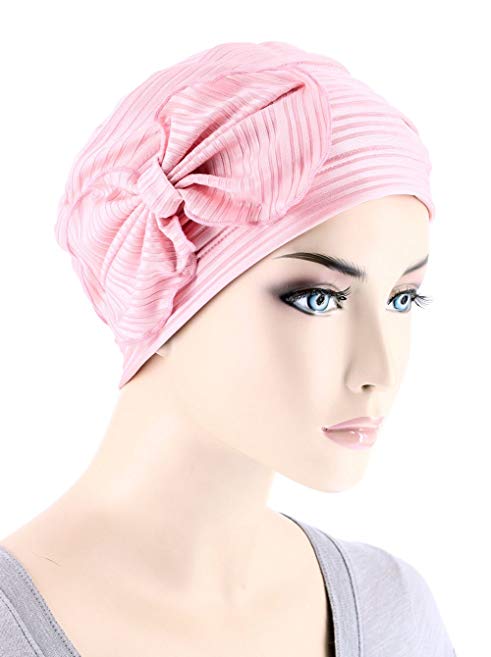 Chemo Winter Hat Soft Ribbed Flower Bow Cloche Beanie Cancer Cap Turban