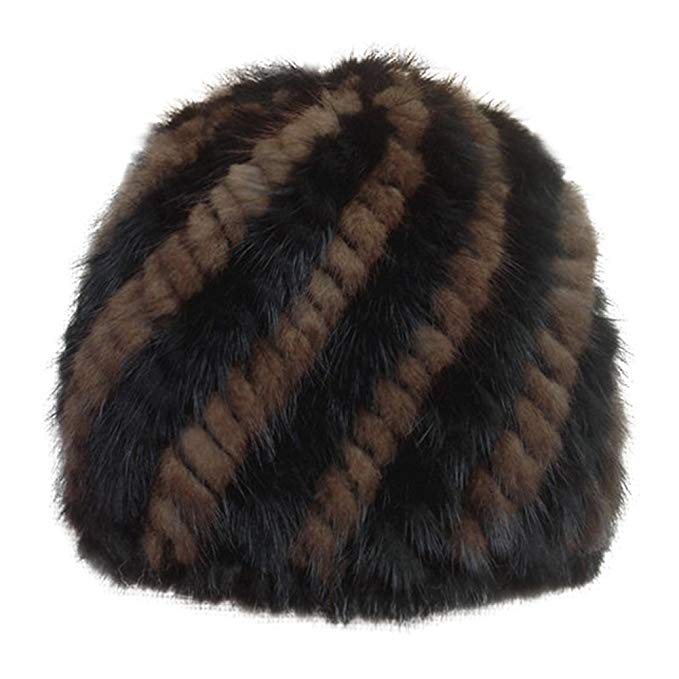 SPRINGWIND Women's Knitted Mink Fur Hat Real Fur Beanie Cap