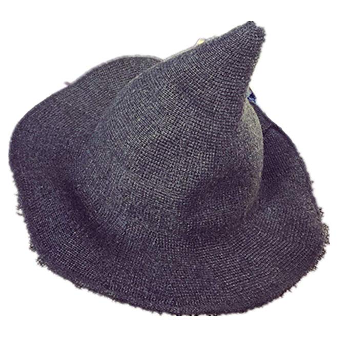 Kangkang Along The Sheep Wool Cap Knitting Fisherman Hat Female Fashion Witch Pointed Basin Bucket Hat Accessories