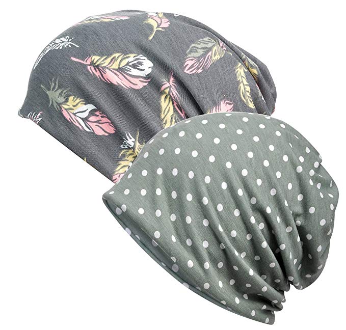 DancMolly Print Flower Head Cap Lightweight Hats Beanie Stretch Casual Turbans for Women