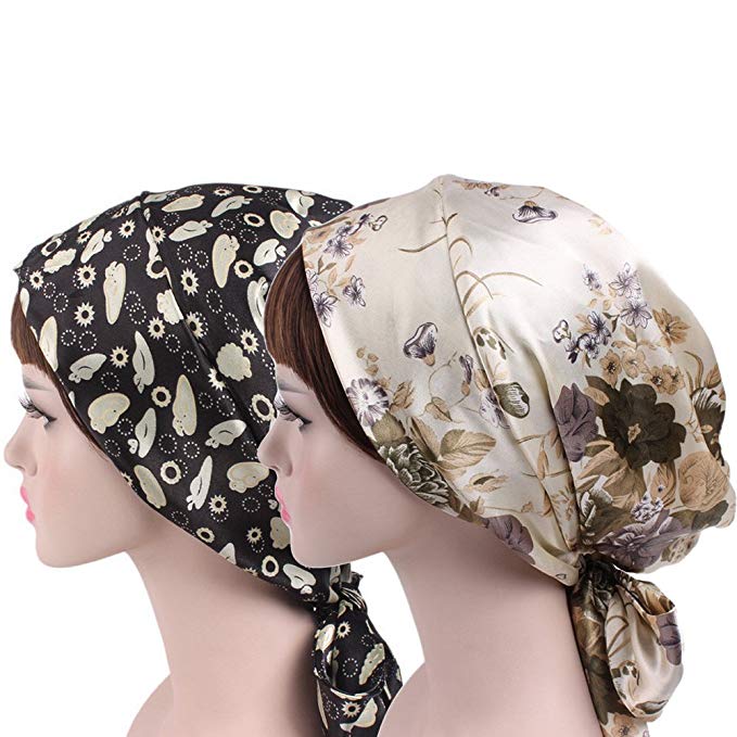 Soft Satin Head Scarf Sleeping Cap Hair Covers Turbans Bonnet Headwear for Women