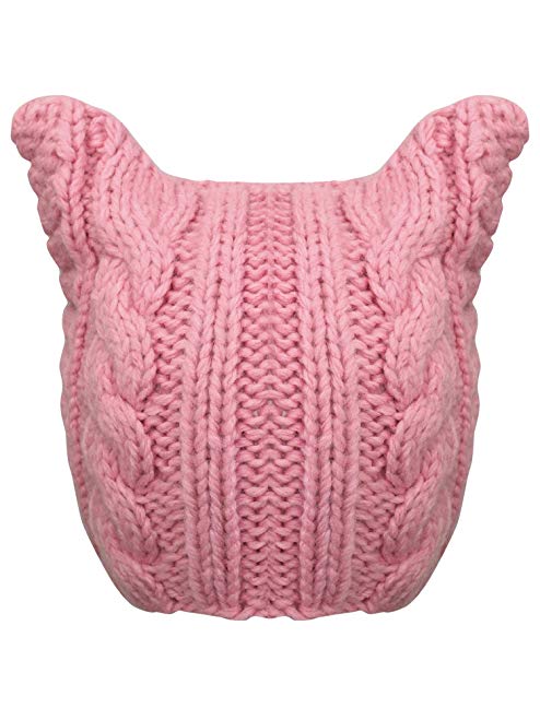 Thick Cable Knit Beanie Hat Pussy Cat Ears