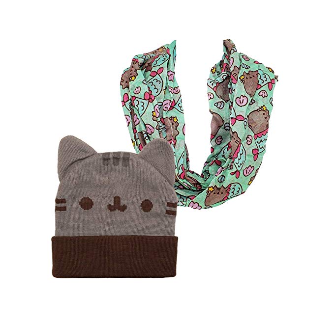 Pusheen Beanie Hat and Scarf Beanie Hat with Ears Infinity Scarf (2 Piece Combo Set)
