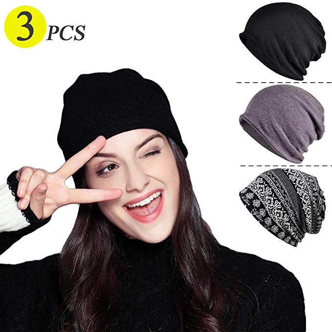 Inconly Beanie Hats for Women Baggy Slouchy Chemo Scarf Hat Fall Skull ...